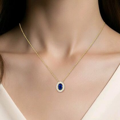 Χρυσό κολιέ οβάλ μοτίφ 9Κ με ζιργκόν K9.5116