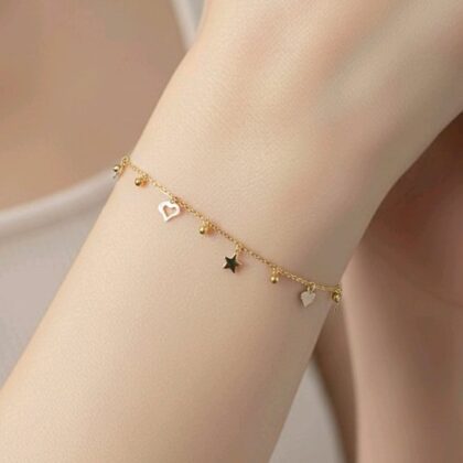 Βραχιόλι χρυσό 9Κ με καρδιές και αστεράκια Κ9.10044