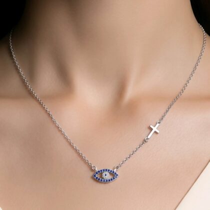 Κολιέ Ασημένιο Ματι Σταυρος 10Β-KD049-1